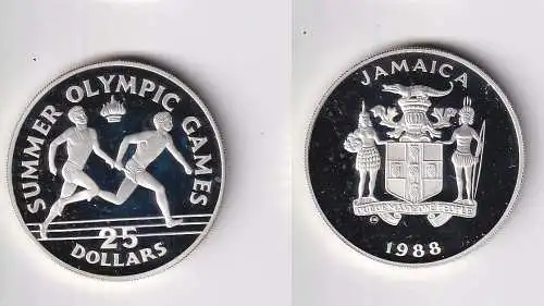 25 Dollar Silber Münze Jamaika Jamaica Olympiade 1988 PP (166277)