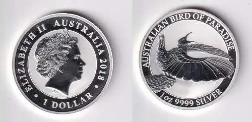 1 Dollar Silber Münze Australien Paradiesvogel 2018 Stgl. 1 Unze (166788)