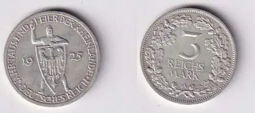 3 Mark Silber Münze 1000 Feier der Rheinlande 1925 A f.vz (146361)