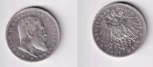 3 Mark Silber Münze Wilhelm II König von Württemberg 1909 ss (148967)