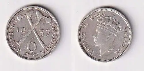 6 Pence Silber Münze South Rhodesia Süd Rhodesien 1937 ss+ (167550)