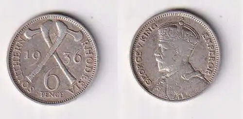 6 Pence Silber Münze South Rhodesia Süd Rhodesien 1936 ss+ (167552)
