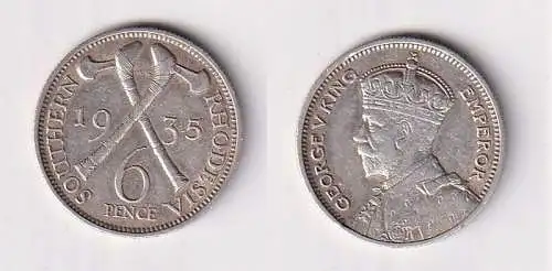 6 Pence Silber Münze South Rhodesia Süd Rhodesien 1935 ss+ (167558)