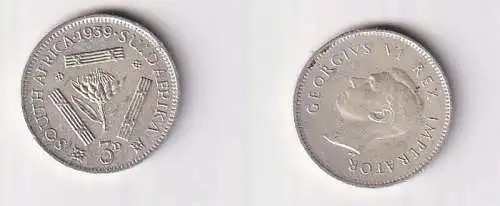 3 Pence Silber Kursmünze Südafrika 1939 ss (166861)