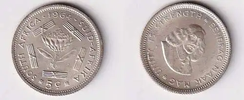 5 Cents Silber Kursmünze Südafrika 1964 vz (166816)