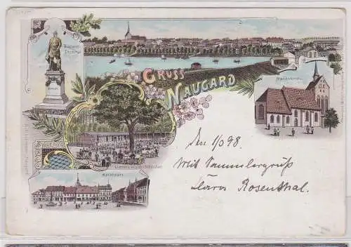 68731 Ak Lithographie Gruß aus Naugard Nowogard Liebers Waldschlößchen usw. 1898