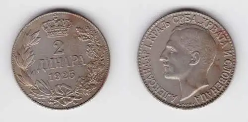 2 Dinar Nickel Münze Jugoslawien Alexander I. 1925 vz (154536)
