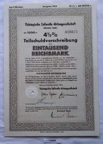 Aktie Thüringische Zellwolle AG Schwarza Saale Mai 1943 (116694)