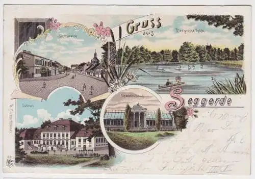 97170 Ak Lithographie Gruss aus Seggerde Dorfstraße, Gewächshaus usw. 1900