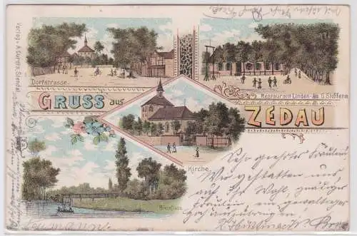 73627 Ak Lithographie Gruss aus Zedau Restaurant Linden-Au 1899