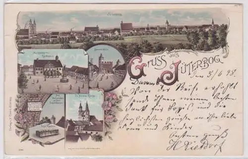 59413 Ak Lithographie Gruss aus Jüterbog Marktplatz usw. 1898