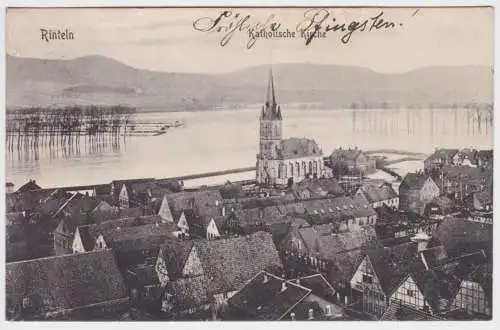 902790 Ak Rinteln an der Weser Totalansicht mit katholischer Kirche 1909