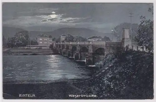 902953 Mondschein Feldpost Ak Rinteln Weserbrücke 1915