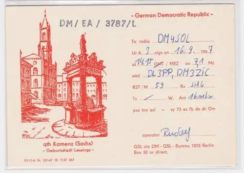 902657 QSL Karte Amateur Funker DDR Kamenz Geburtsstadt Lessings 1967