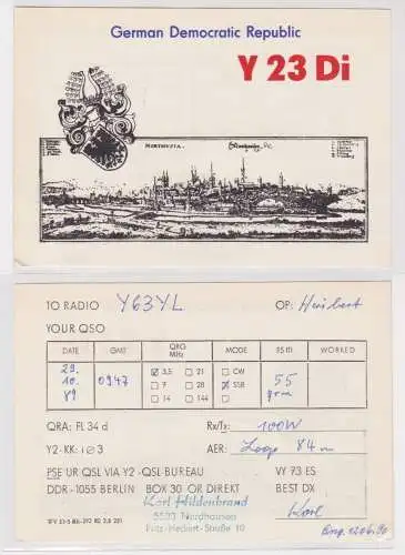 901952 QSL Karte Amateur Funker DDR Nordhausen historische Stadtansicht 1989