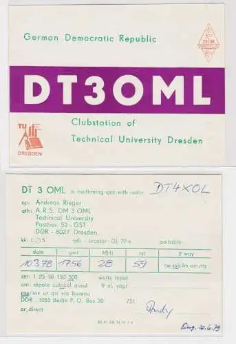 900301 QSL Karte Amateur Funker DDR Dresden technische Universität 1978