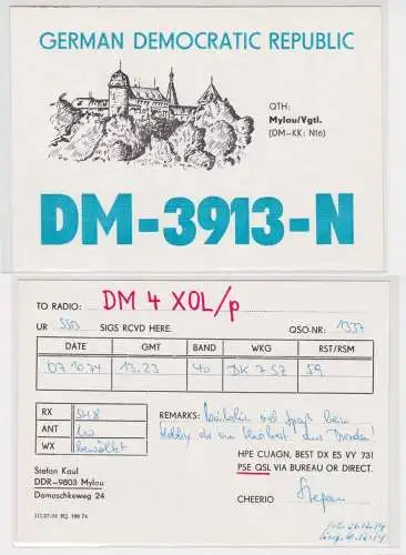 902660 QSL Karte Amateur Funker DDR Mylau Vogtland mit Ortsansicht 1974