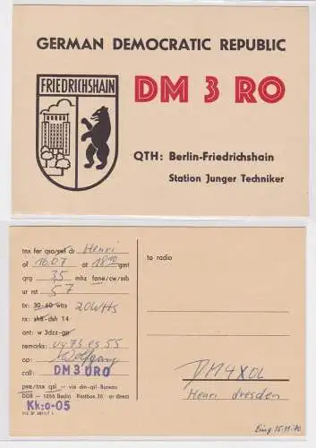 63997 QSLKarte Amateur Funker DDR Berlin Friedrichshain Station junger Techniker