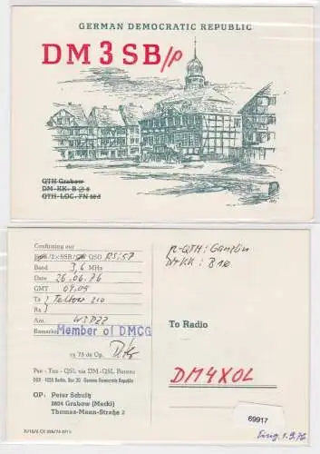 69917 QSL Karte Amateur Funker DDR Grabow Mecklenburg Ortsansicht 1976