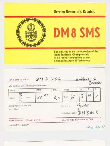 51786 QSL Karte Funker Funkamateur DDR Ilmenau Studenten Meisterschaften 1977
