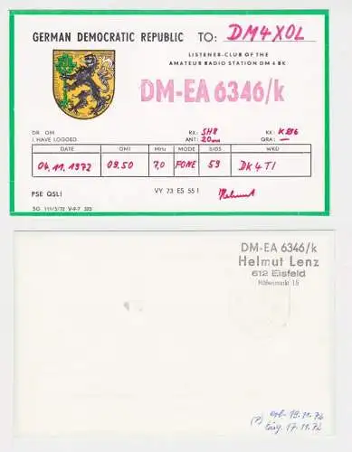 53036 QSL Karte Amateur Funker DDR Eisfeld mit Stadtwappen 1972