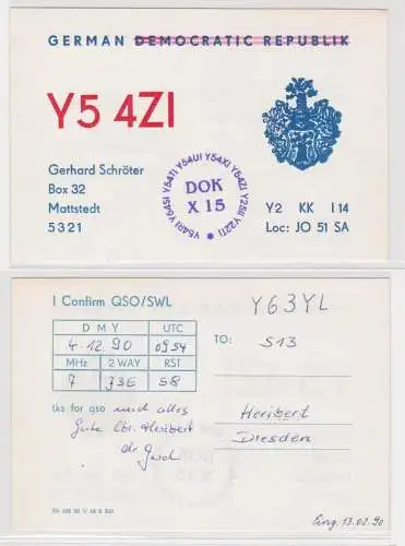 74722 QSL Karte Amateur Funker DDR Mattstedt mit Ortswappen 1990