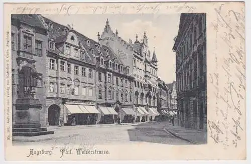 84724 Ak Augsburg - Philippine Welserstrasse und Fuggerdenkmal 1902