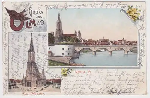 63610 Lithographie Ak Gruss aus Ulm a.D. - das Münster, Totalansicht 1903