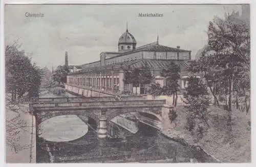 902038 Ak Chemnitz Markthallen und Brücke 1909