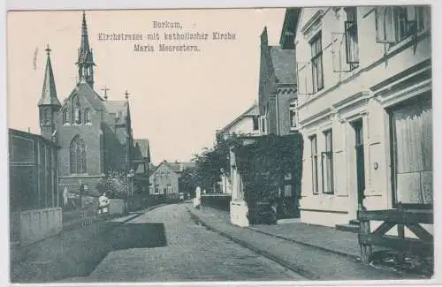 46573 AK Borkum - Kirchstraße mit katholischer Kirche Maria Meerestern 1908