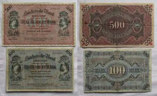 100 &500 Mark Banknoten sächsische Bank zu Dresden 2.Januar 1911 (162701)