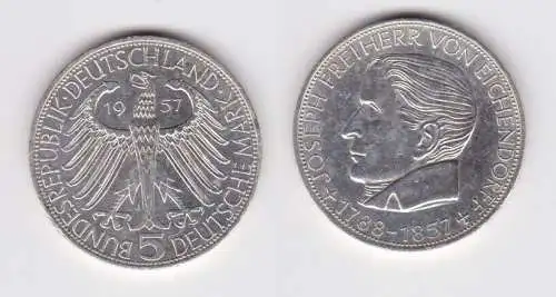 BRD Gedenk Münze 5 Mark Freiherr von Eichendorff 1957 vz (162740)