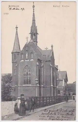 900232 Ak Gruß aus Borkum - katholische Kirche 1907