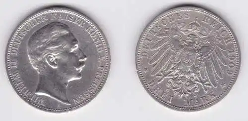 3 Mark Silbermünze Preussen Kaiser Wilhelm II 1909 A Jäger 103 ss (161959)