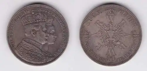 Schöne Silber Münze 1 Krönungstaler Preussen 1861 vz (161893)