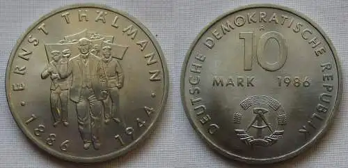 DDR Gedenk Münze 10 Mark Ernst Thälmann 1986 Stempelglanz (162399)