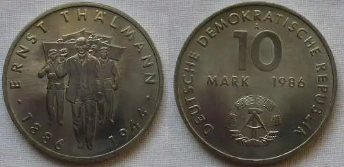 DDR Gedenk Münze 10 Mark Ernst Thälmann 1986 Stempelglanz (162522)