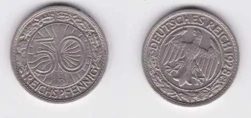 50 Pfennig Nickel Münze Weimarer Republik 1928 D ss+ (161207)