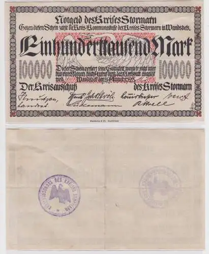 100000 Mark Banknote Inflation Kreis Stormarn 21.8.1923 (161967)