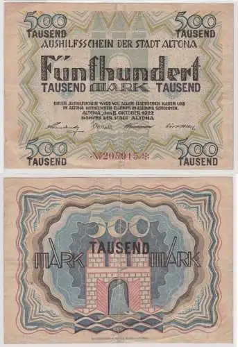 500000 Mark Banknote Aushilfsschein der Stadt Altona 8.10.1922 (161527)