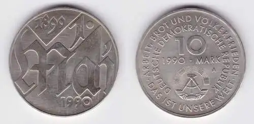 DDR Gedenk Münze 10 Mark 100.Jahre 1.Mai Feiertag 1990 (147633)