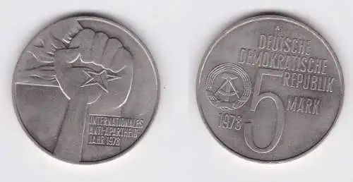 DDR Gedenk Münze 5 Mark Anti Apartheid Jahr 1978 (149682)