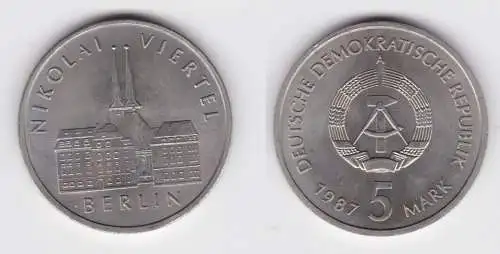 DDR Gedenk Münze 5 Mark Berlin Nikolai Viertel 1987 (144480)