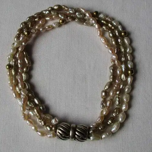 elegantes 925er Sterling Silber Damen Armband mit 4 reihiger Perlenkette(161883)
