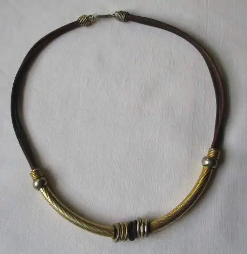 vergoldete Damen Halskette mit Metall und Leder (161217)