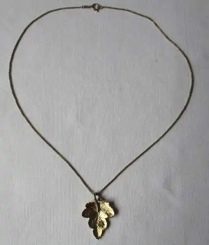 vergoldete Damen Halskette mit Anhänger Blatt mit weißem Stein (161221)