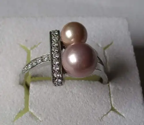 wunderbarer 925er Silber Damen Ring in mit 2 rosa Perlen (161319)