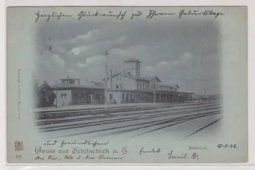 80157 Mondscheinkarte Gruß aus Schönebeck a.E. Bahnhof 1898