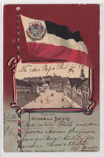 99809 Patriotika Ak Gruss aus Belzig Marktplatz 1905