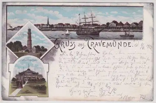 901530 Ak Lithographie Gruß aus Travemünde Leuchtturm usw. 1902